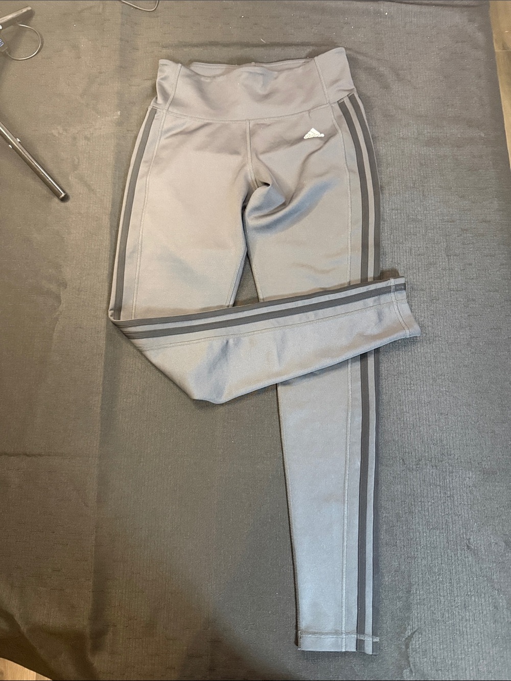 adidas Dark Gray High-Rise Leggings with Black Side Stripes